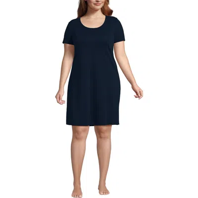 Lands' End Cotton Short Sleeve Knee Length Nightgown In Blue