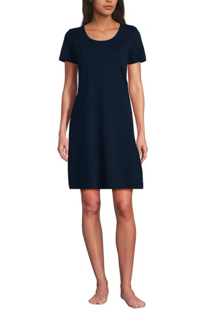 Lands' End Cotton Short Sleeve Knee Length Nightgown In Blue