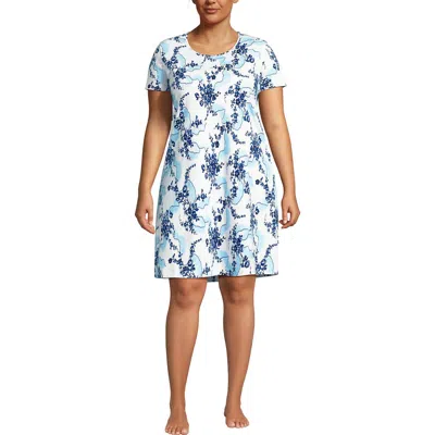 Lands' End Cotton Short Sleeve Knee Length Nightgown In White