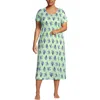Lands' End Cotton Short Sleeve Midcalf Nightgown In Green