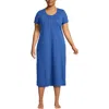 Lands' End Cotton Short Sleeve Midcalf Nightgown In Blue