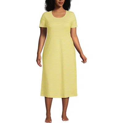 Lands' End Cotton Short Sleeve Midcalf Nightgown In Yellow