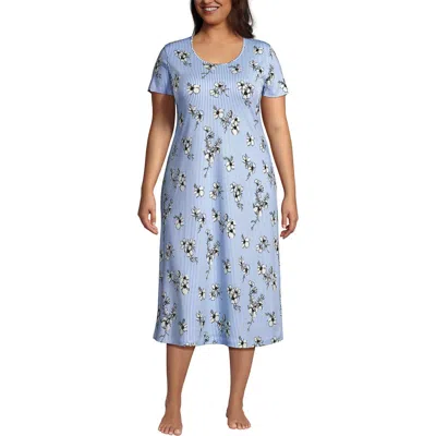 Lands' End Cotton Short Sleeve Midcalf Nightgown In Purple