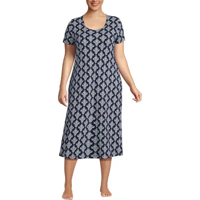 Lands' End Cotton Short Sleeve Midcalf Nightgown In Black