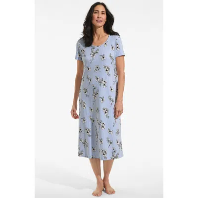 Lands' End Cotton Short Sleeve Midcalf Nightgown In Blue