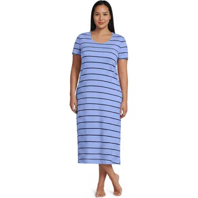 Lands' End Cotton Short Sleeve Midcalf Nightgown In Blue
