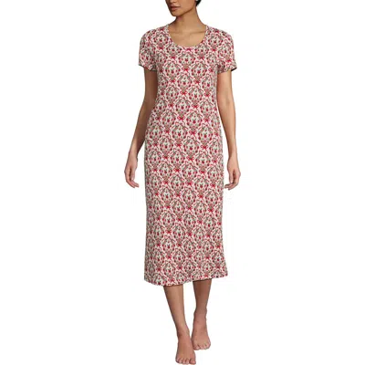 Lands' End Cotton Short Sleeve Midcalf Nightgown In Multi