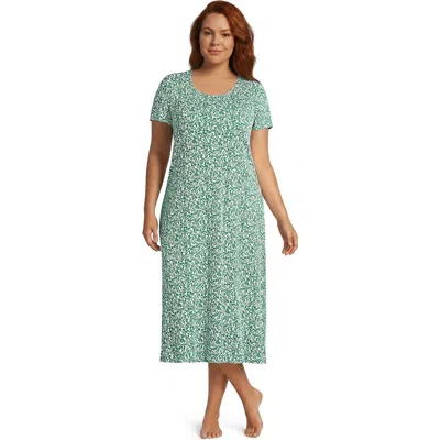 Lands' End Cotton Short Sleeve Midcalf Nightgown In Blue