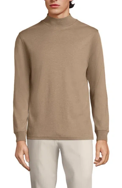 Lands' End Cotton Supima Mock Turtleneck In Warm Taupe Heather