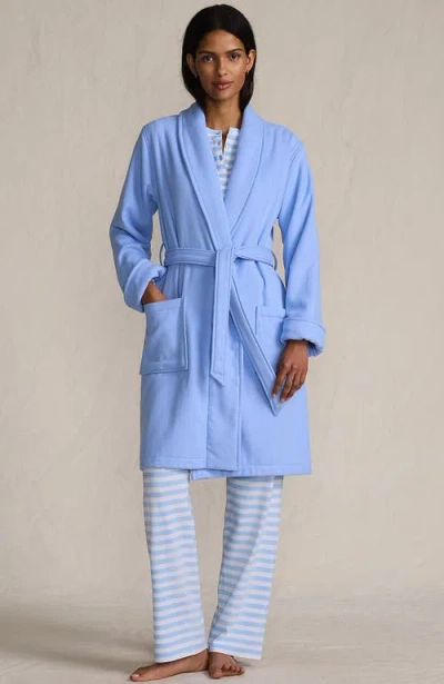 Lands' End Cotton Terry Knee Length Spa Bath Robe In Blue