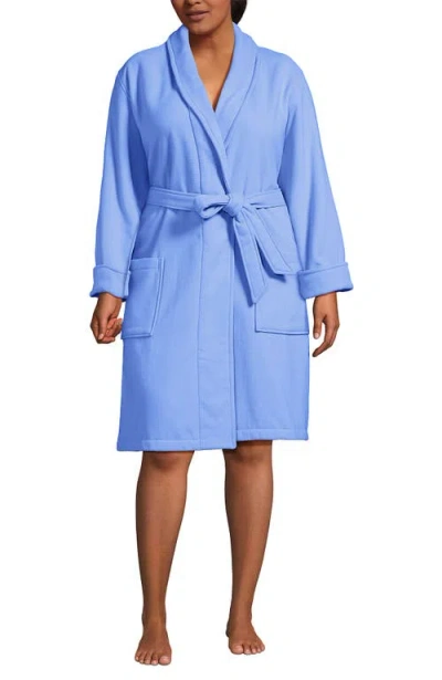 Lands' End Cotton Terry Knee Length Spa Bath Robe In Blue
