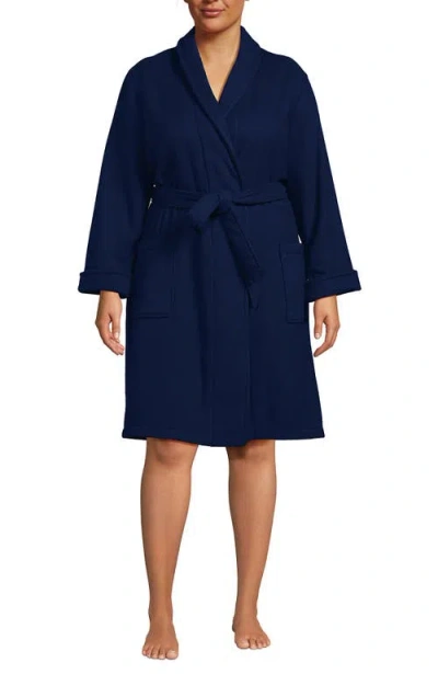Lands' End Cotton Terry Knee Length Spa Bath Robe In Deep Sea Navy
