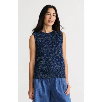 Lands' End Cotton Tweed Textured Crewneck Vest Sweater In Blue
