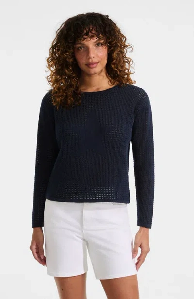 Lands' End Cotton Viscose Mesh Jacquard Crew Neck Sweater In Black