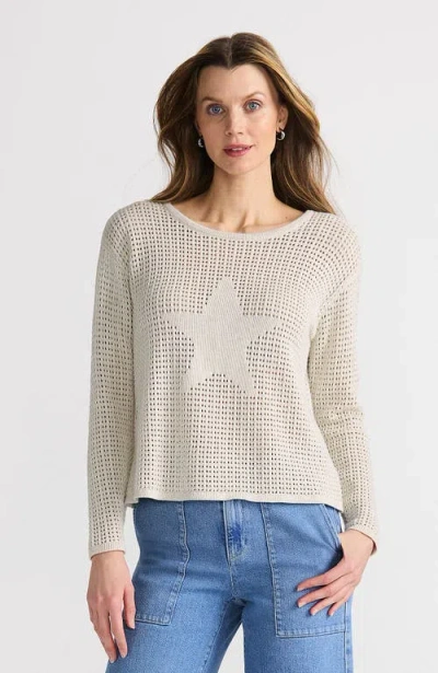 Lands' End Cotton Viscose Mesh Jacquard Crew Neck Sweater In Neutral