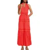 Lands' End Cotton Voile Halter Tiered Maxi Dress In Pop Orange Sherbert