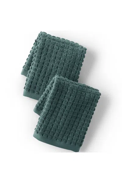 Lands' End Cotton Waffle Washcloth 2-piece Set In Blue