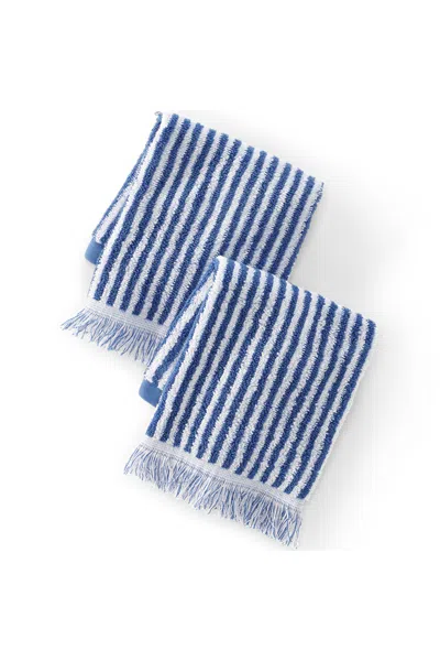 Lands' End Cotton Yarn-dyed Stripe 2-piece Washcloth Set In Blue