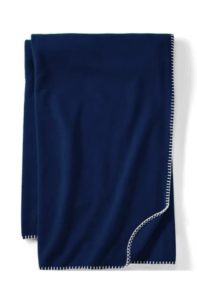 Lands' End Cozy Plush Fleece Throw Blanket In Blue