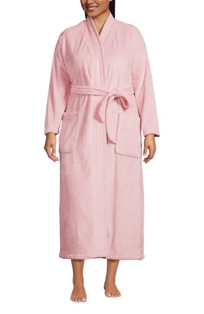 Lands' End Tall Cozy Plush Long Wrap Robe In Soft Tea Rose