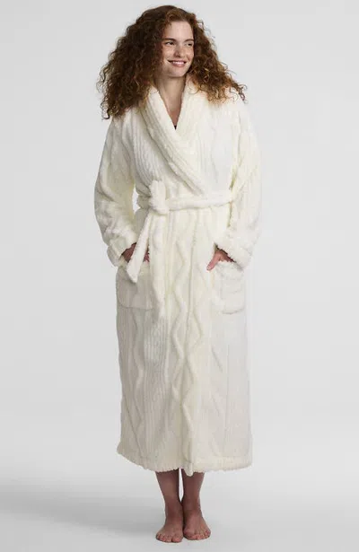 Lands' End Cozy Plush Midcalf Wrap Robe In Neutral