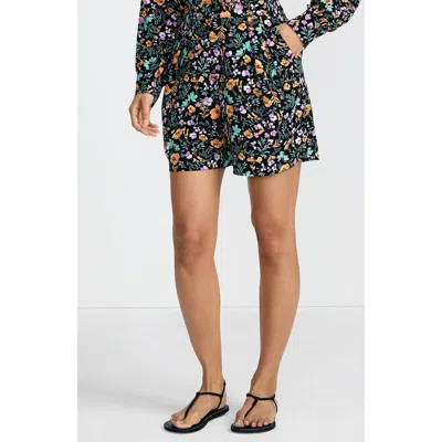 Lands' End Creaseless High Rise 7" Shorts In Black Large Watercolor Floral