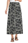 Lands' End Creaseless High Rise Palazzo Crop Pants In Black/egret White Leaf Scroll