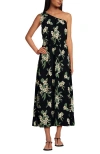 Lands' End Creaseless One Shoulder Midi Dress In Black Plumeria