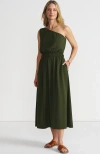 LANDS' END LANDS' END CREASELESS ONE SHOULDER MIDI DRESS