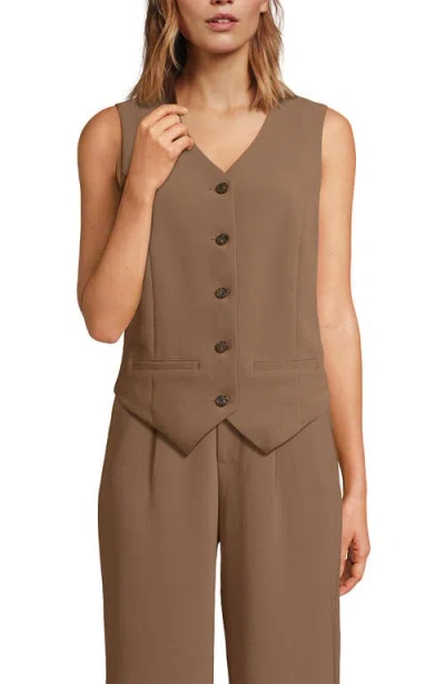 Lands' End Crepe Button Front Vest In Honey Beige