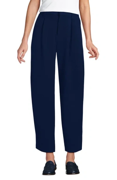 Lands' End Crepe High Rise Pleated Barrel Leg Ankle Pants In Blue