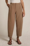 Lands' End Crepe High Rise Pleated Barrel Leg Ankle Pants In Brown