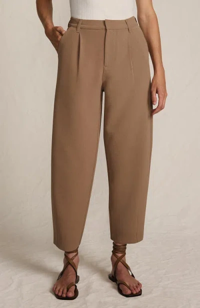 Lands' End Crepe High Rise Pleated Barrel Leg Ankle Pants In Brown