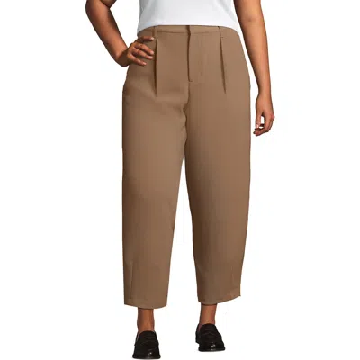 Lands' End Crepe High Rise Pleated Barrel Leg Ankle Pants In Brown