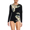 Lands' End Crew Neck Long Sleeve Rash Guard Upf 50 Sun Protection Swim Tee