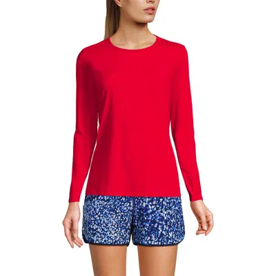 Lands' End Crew Neck Long Sleeve Rash Guard Upf 50 Sun Protection Swim Tee In Strawberry