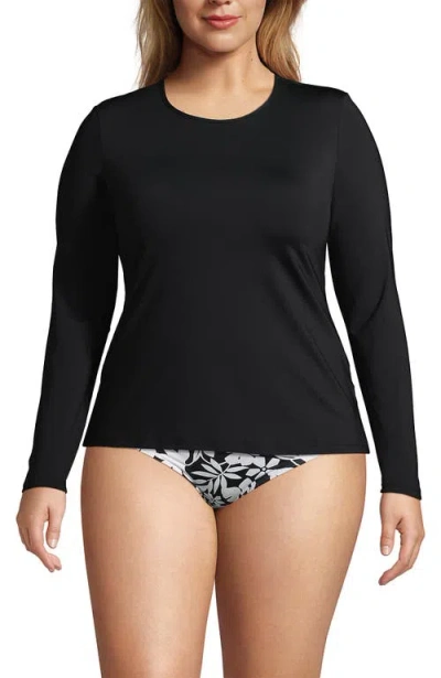 Lands' End Plus Size Crew Neck Long Sleeve Rash Guard Upf 50 Sun Protection Swim Tee In Black