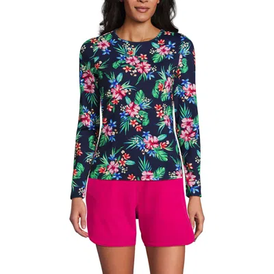 Lands' End Long Sleeve Relaxed Upf 50 Rash Guard In Deep Sea Navy Rosella Floral
