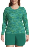 Lands' End Plus Size Crew Neck Long Sleeve Rash Guard Upf 50 Sun Protection Swim Tee In Island Emerald Stipple Palm