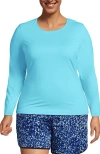 Lands' End Plus Size Crew Neck Long Sleeve Rash Guard Upf 50 Sun Protection Swim Tee In River Mist