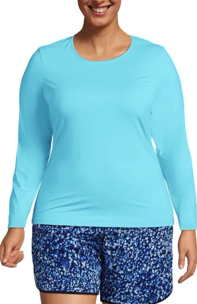 Lands' End Plus Size Crew Neck Long Sleeve Rash Guard Upf 50 Sun Protection Swim Tee In River Mist