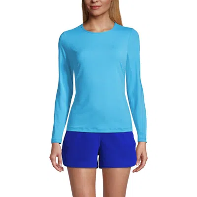 Lands' End Crew Neck Long Sleeve Rash Guard Upf 50 Sun Protection Swim Tee In Turquoise