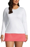 Lands' End Plus Size Crew Neck Long Sleeve Rash Guard Upf 50 Sun Protection Swim Tee In White