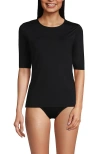 Lands' End Elbow Sleeve Relaxed Upf 50 Rash Guard In Black