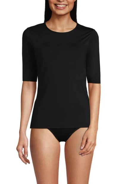 Lands' End Elbow Sleeve Relaxed Upf 50 Rash Guard In Black Havana Floral