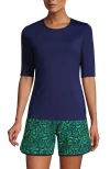 Lands' End Elbow Sleeve Relaxed Upf 50 Rash Guard In Deep Sea Navy