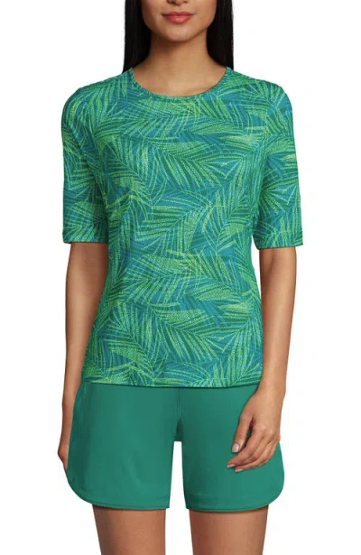 Lands' End Elbow Sleeve Relaxed Upf 50 Rash Guard In Island Emerald Stipple Palm