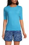 Lands' End Elbow Sleeve Relaxed Upf 50 Rash Guard In Turquoise