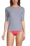 Lands' End Crew Neck Rash Guard Upf 50 Sun Protection Swim Tee In White