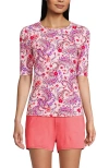 Lands' End Long Crew Neck Rash Guard Upf 50 Sun Protection Swim Tee In Wood Lily Multi Floral Paisley